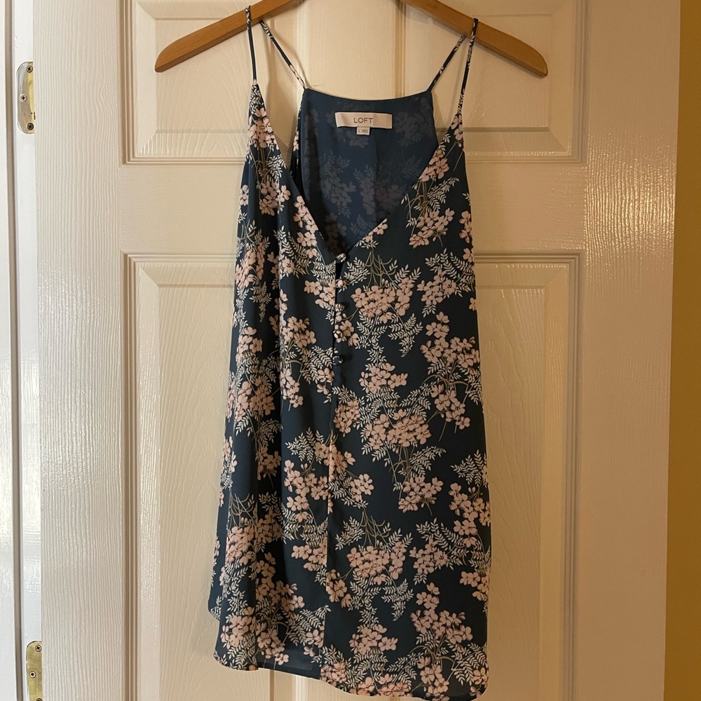 LOFT Navy and Pink Floral Camisole